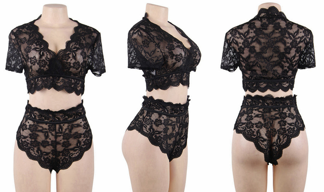 Plus size floral lace bra and high-waist panty set, image 5