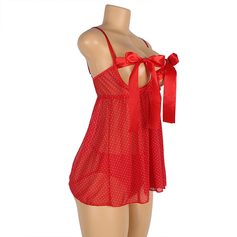 Red Sexy Bow Knot Cutout Out Bra Open Back Side Babydoll - Love It Curvy