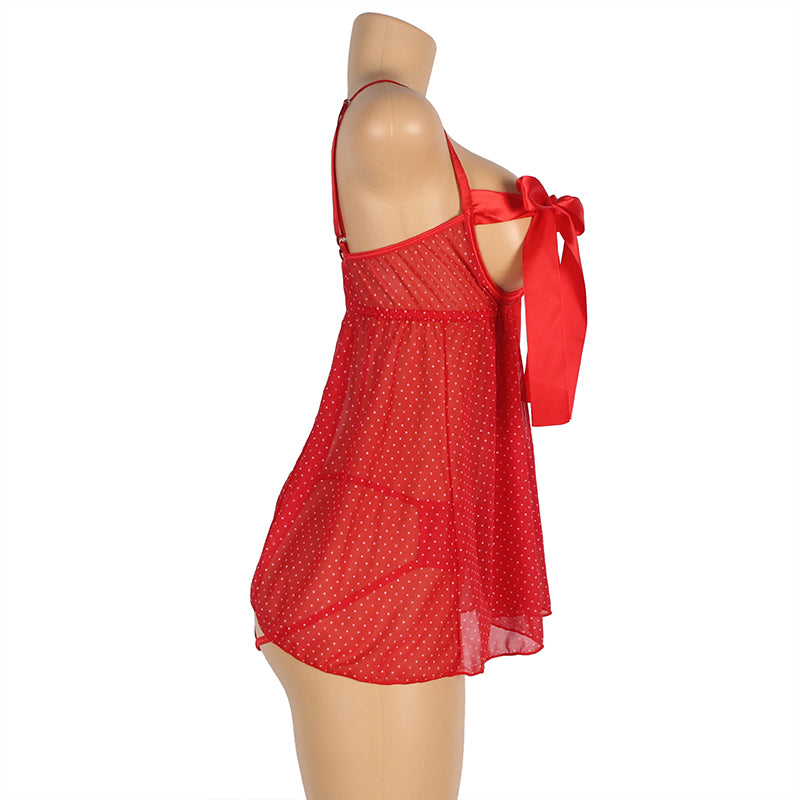 Red Sexy Bow Knot Cutout Out Bra Open Back Side Babydoll - Love It Curvy