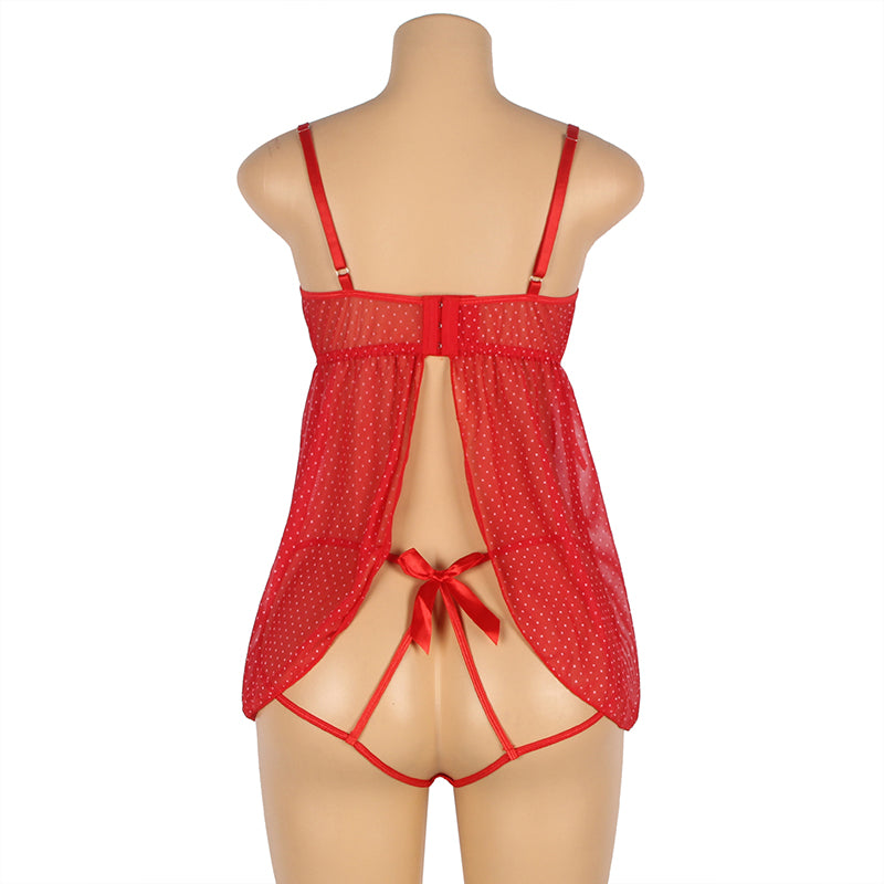 Red Sexy Bow Knot Cutout Out Bra Open Back Side Babydoll - Love It Curvy