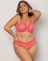 Curvy Couture Sheer Mesh Full Coverage Unlined Underwire Bra in Sun Kissed Coral