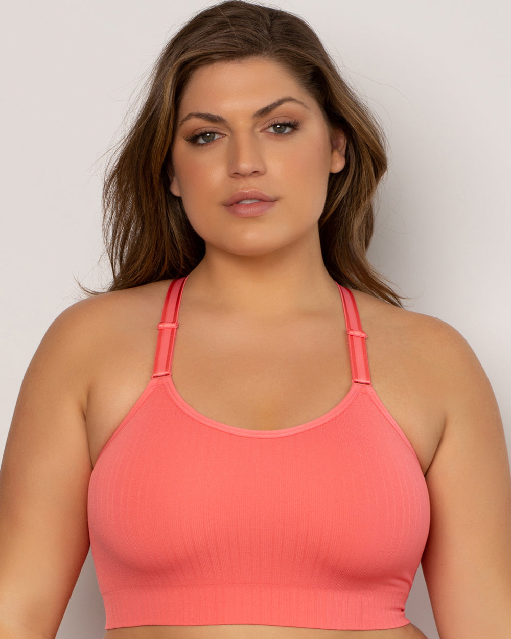 Curvy Couture Smooth Seamless Comfort Wireless Longline Bra in Sun Kissed Coral