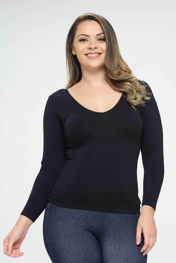 Seamless Reversible V-Neck Long Sleeve Top | Love It Curvy