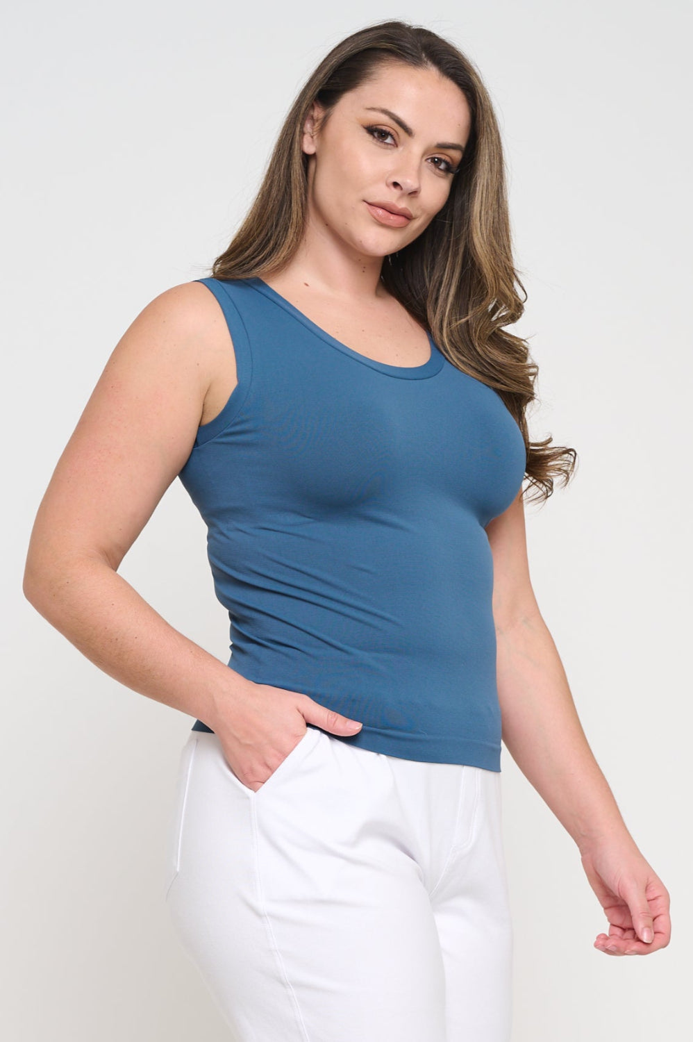 Grey High-Low Reversible Neckline Seamless Tank Top