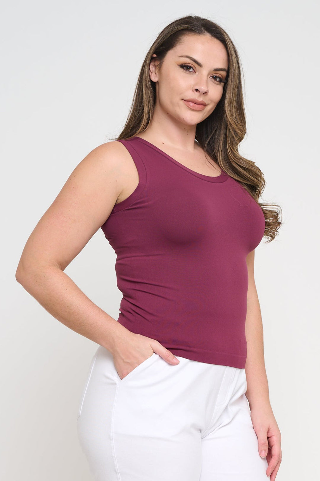White High-Low Reversible Neckline Seamless Tank Top