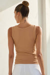 Creamy Coffee High-Low Reversible Neckline Seamless Tank Top