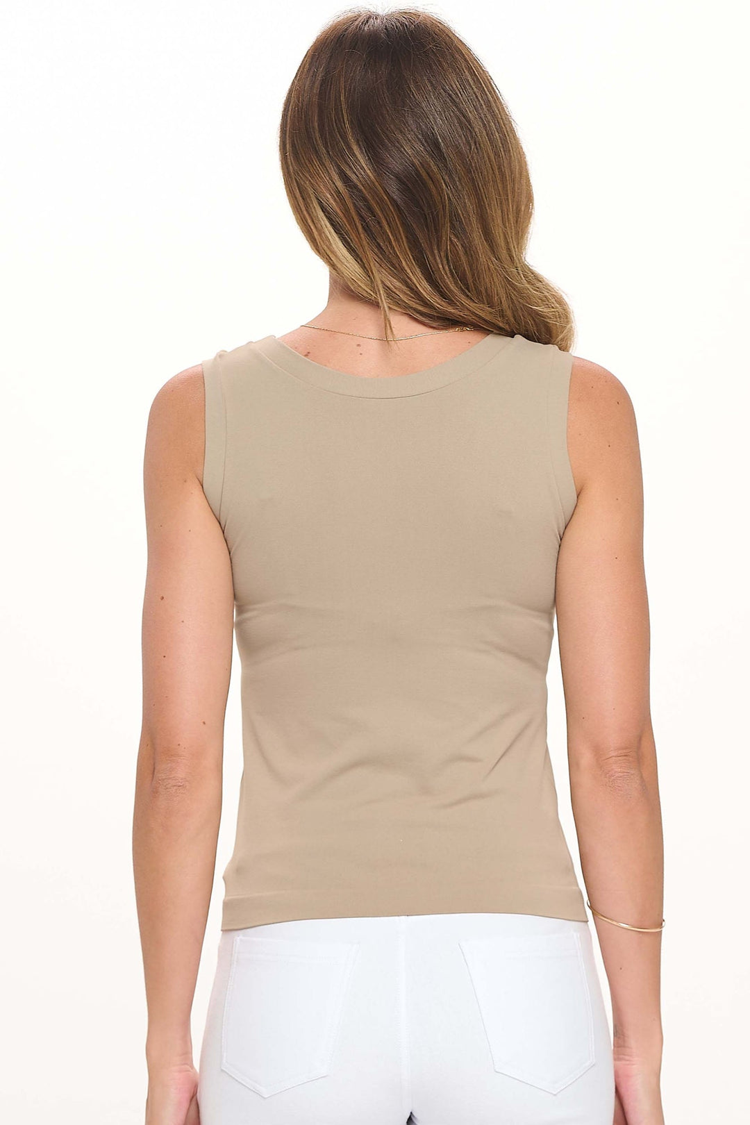 Light Mocha High-Low Reversible Neckline Seamless Tank Top