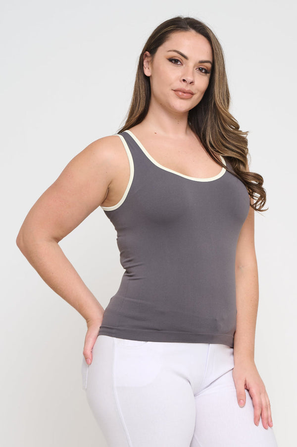 U Neck Two Tone Seamless Tank | Love It Curvy