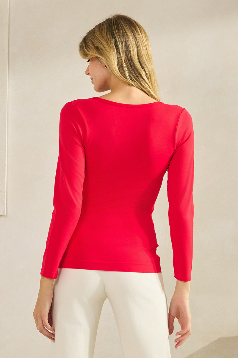 Love It Curvy Sculpted Chic Seamless Long Sleeve Top in Red