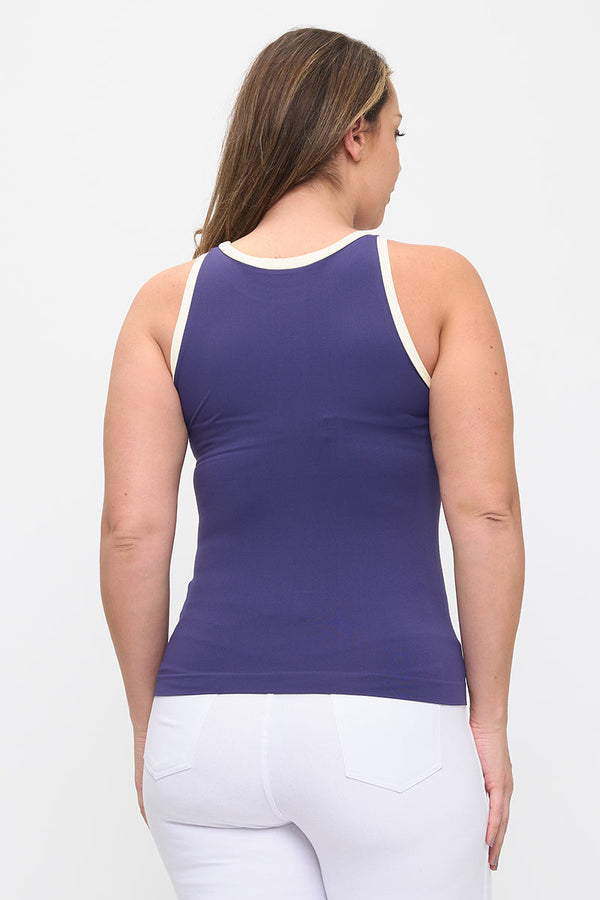 Seamless Reversible High Neck Contrast Trim Tank Top | Love It Curvy