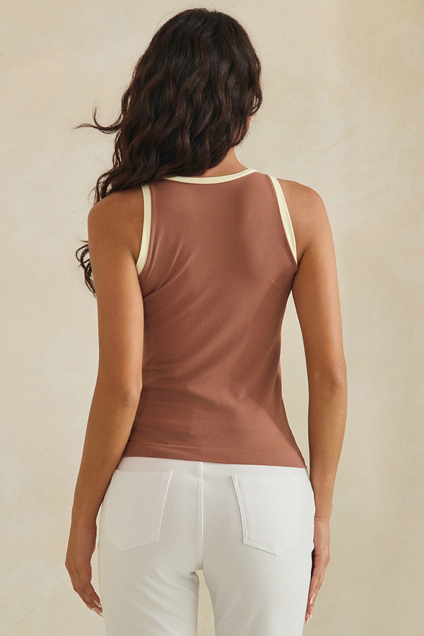 Seamless Reversible High Neck Contrast Trim Tank Top | Love It Curvy