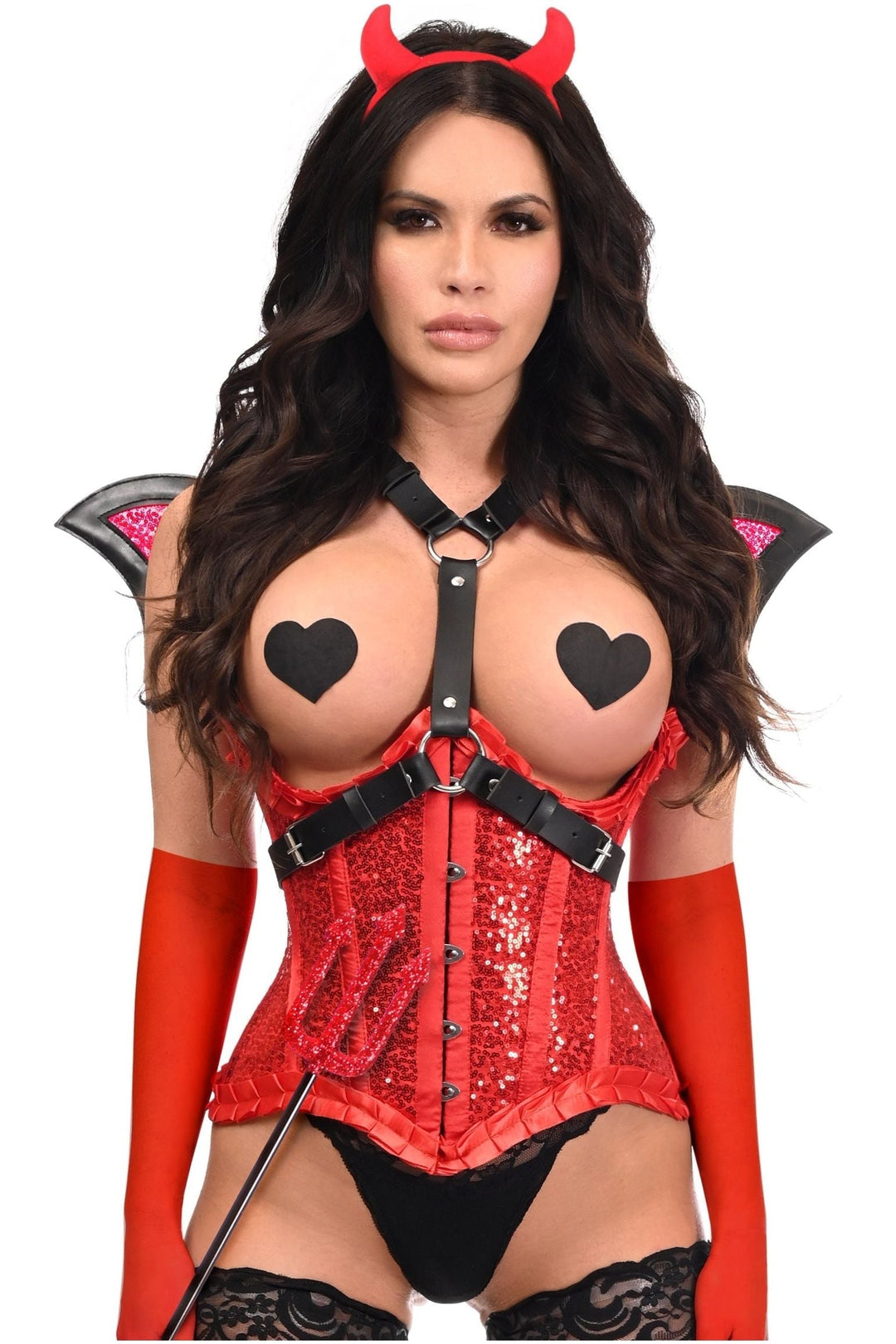 Top Drawer 5 PC Red Sequin Devil Harness Corset Costume - Love it Curvy