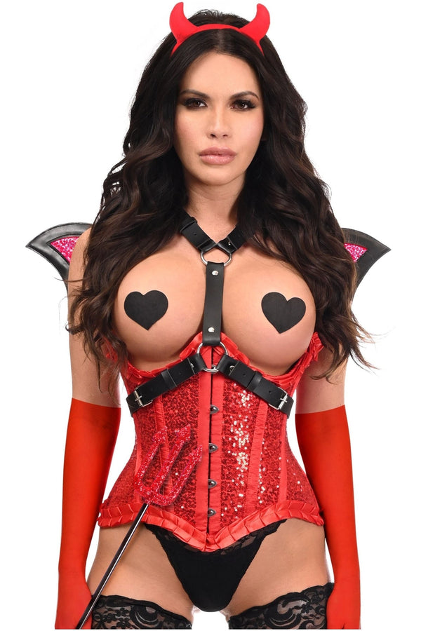 Top Drawer 5 PC Red Sequin Devil Harness Corset Costume - Love it Curvy
