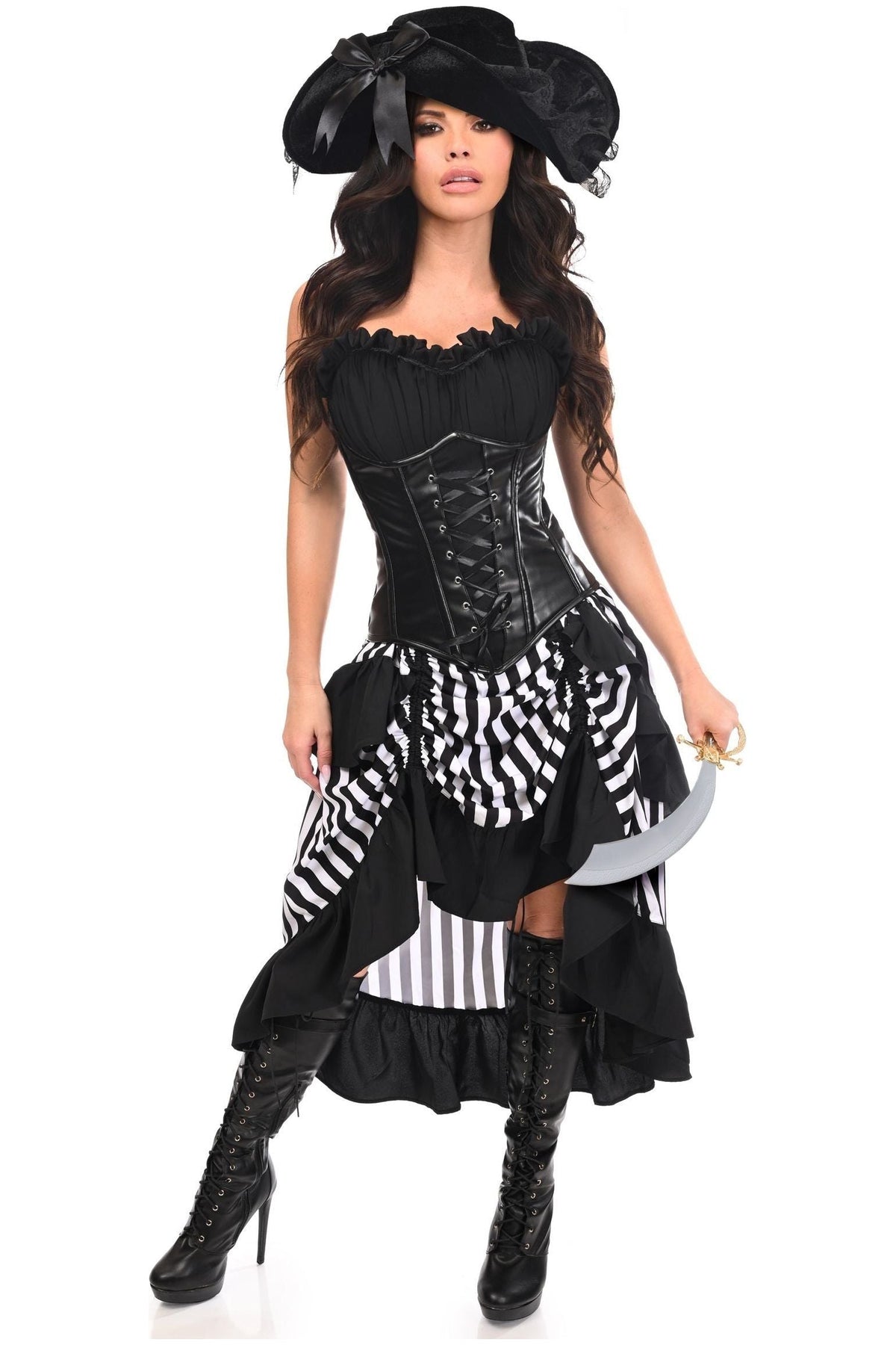 Top Drawer 4 PC Black/White Premium Pirate Corset Costume - Love it Curvy