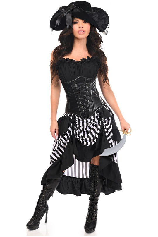 Top Drawer 4 PC Black/White Premium Pirate Corset Costume - Love it Curvy