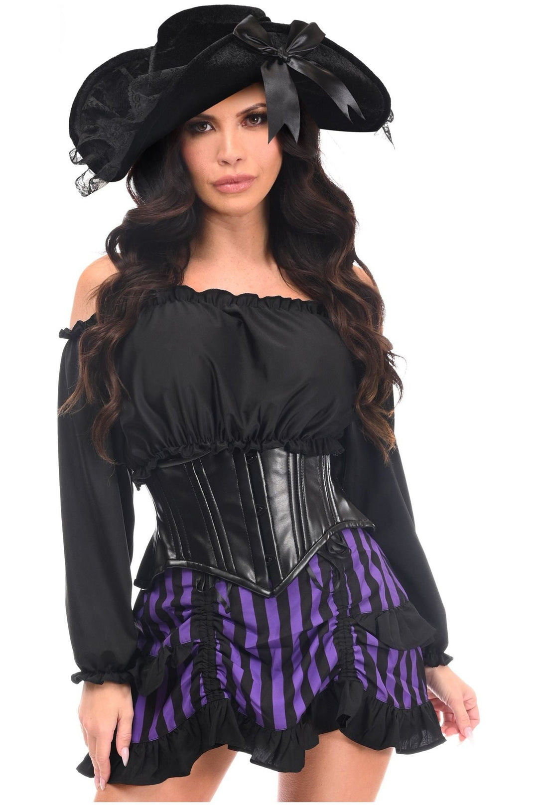 Top Drawer 4 PC Black/Purple Striped Premium Pirate Corset Costume - Love it Curvy