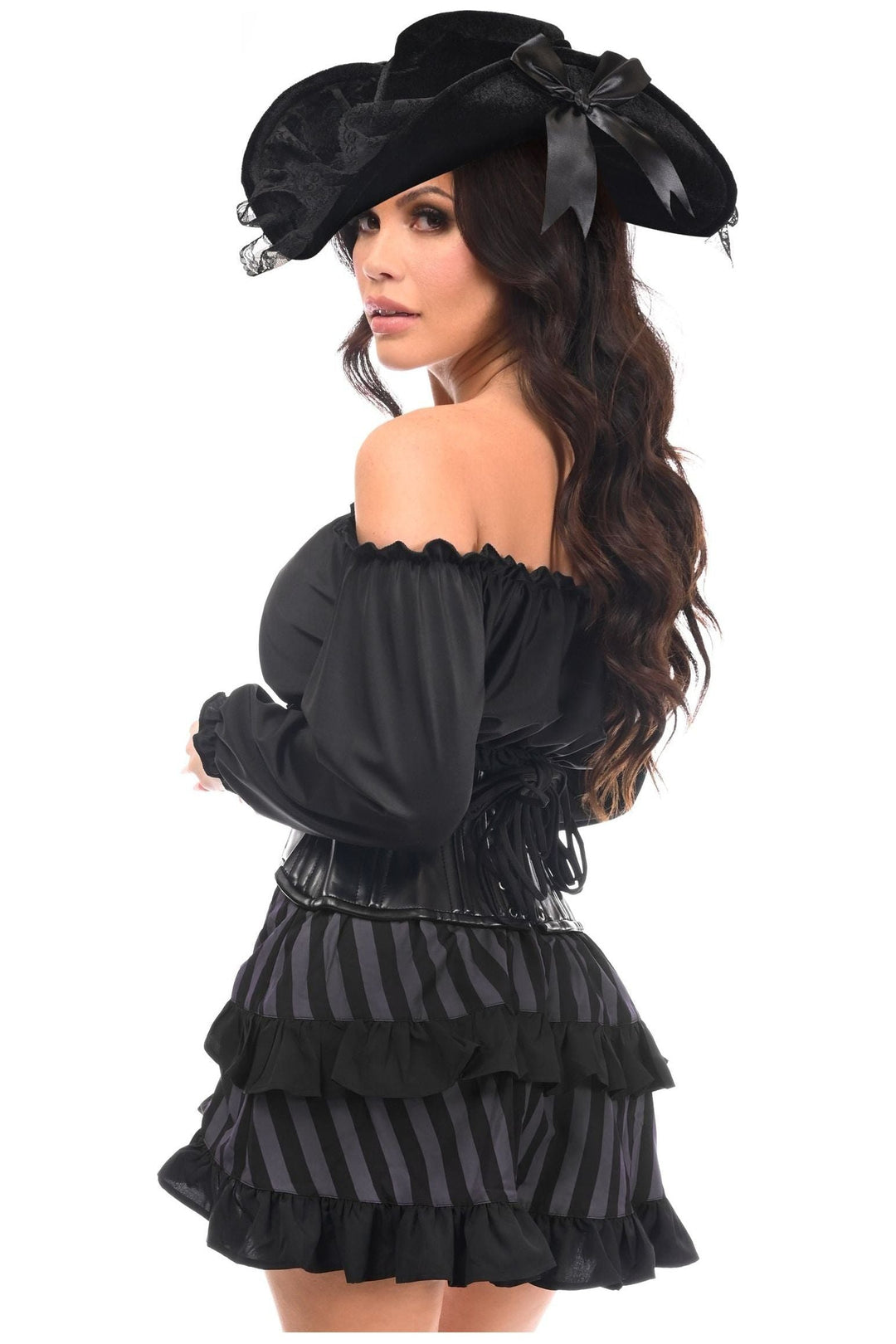 Top Drawer 4 PC Black/Grey Striped Premium Pirate Corset Costume - Love it Curvy