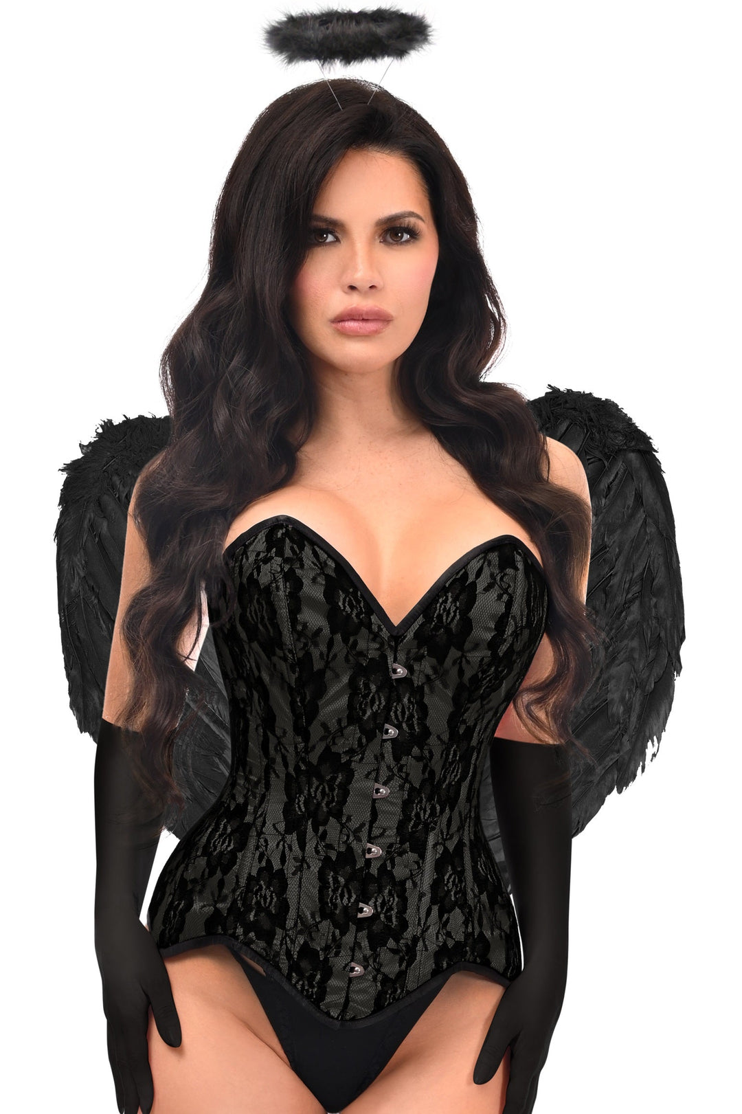 Top Drawer 4 PC Premium Black Angel Corset Costume - Love it Curvy