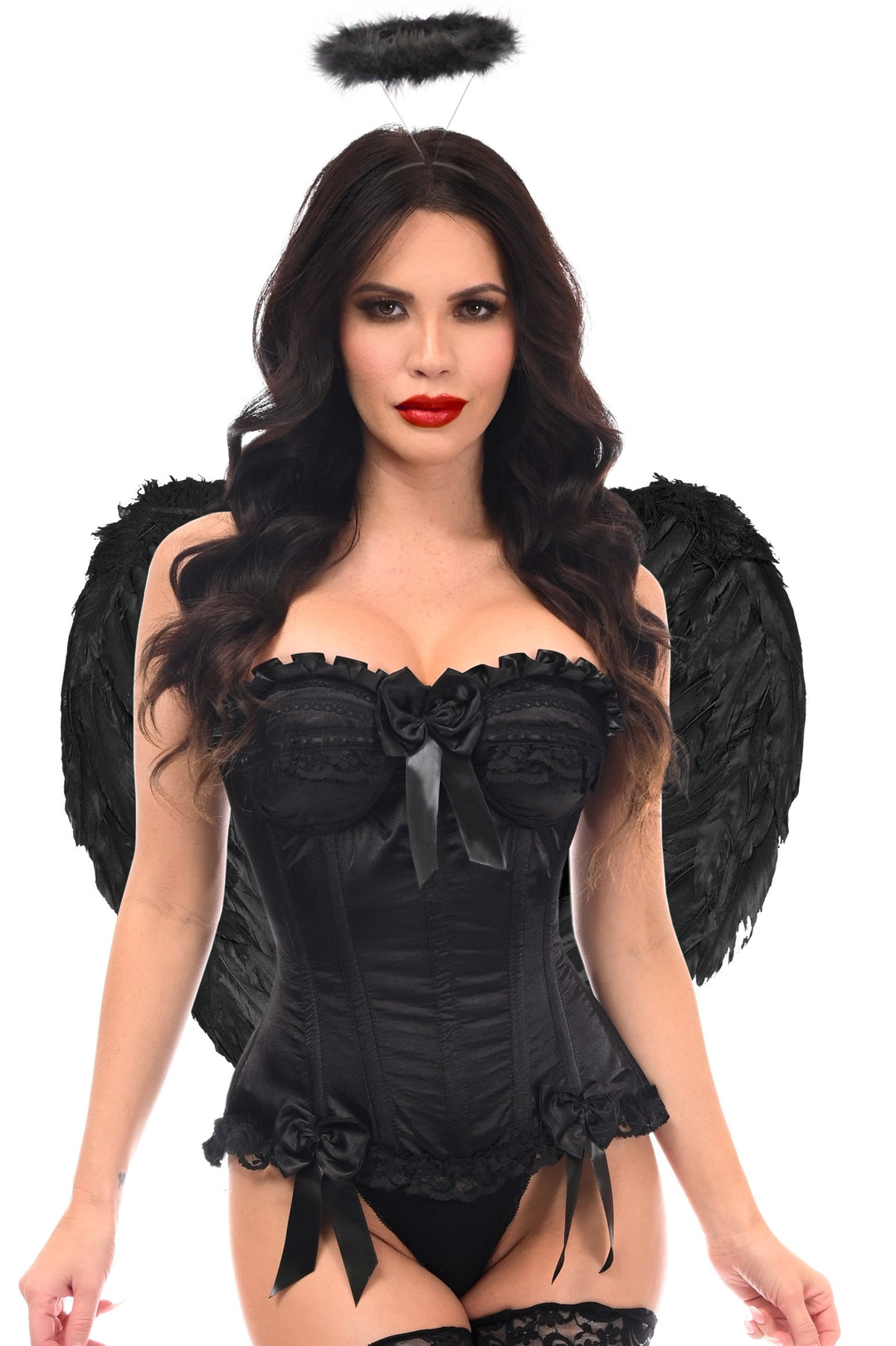 Top Drawer 3 PC Black Burlesque Dark Angel Corset Costume - Love it Curvy