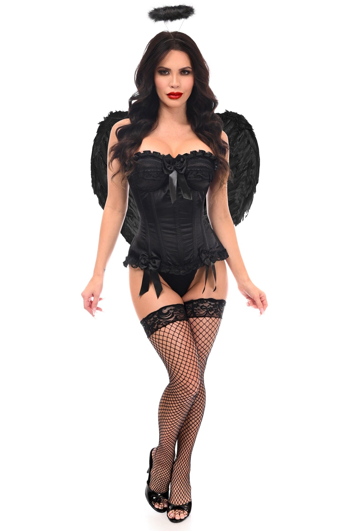 Top Drawer 3 PC Black Burlesque Dark Angel Corset Costume - Love it Curvy