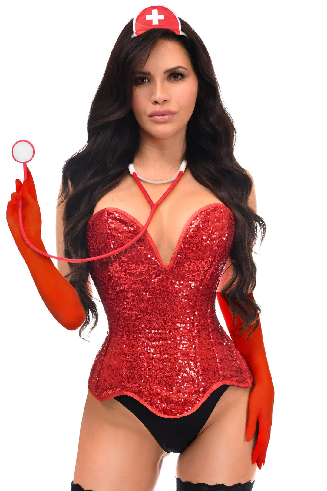 Top Drawer 4 PC Premium Sequin Nurse Corset Costume - Love it Curvy