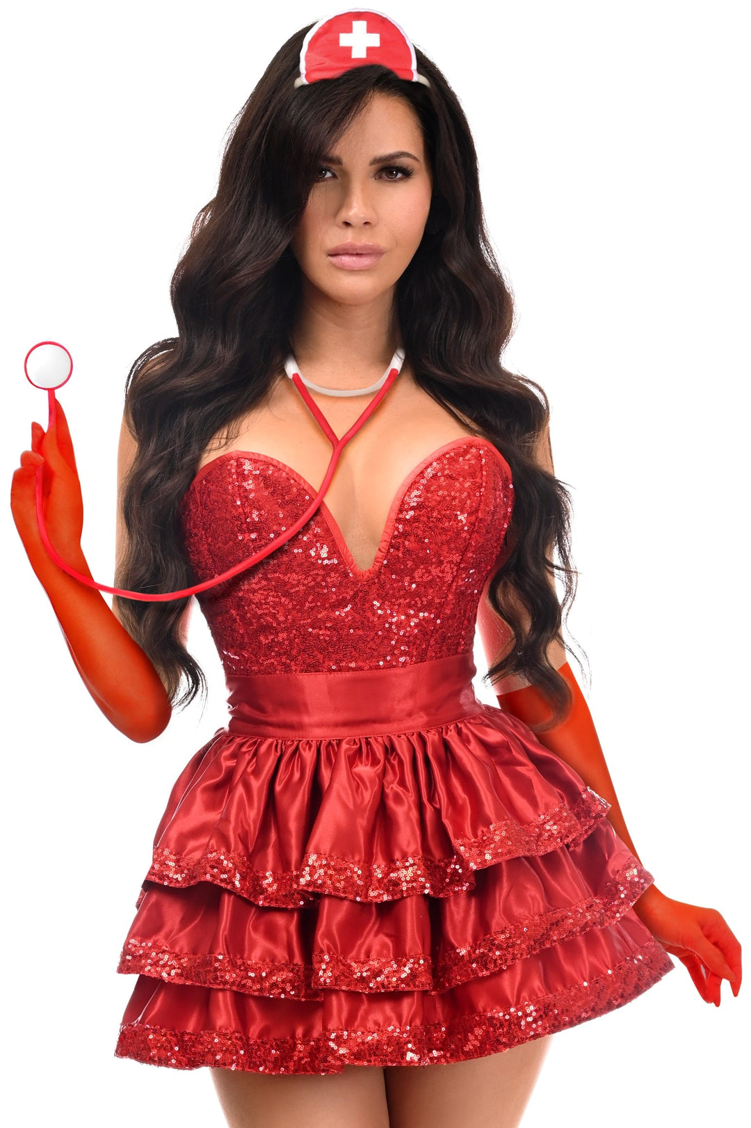 Top Drawer 5 PC Red Sequin Nurse Corset Costume - Love it Curvy
