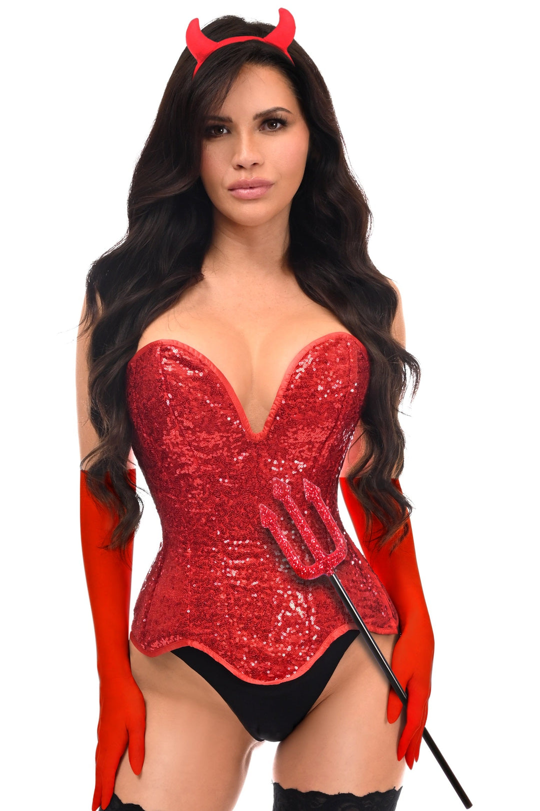 Top Drawer 4 PC Red Sequin Devil Corset Costume - Love it Curvy