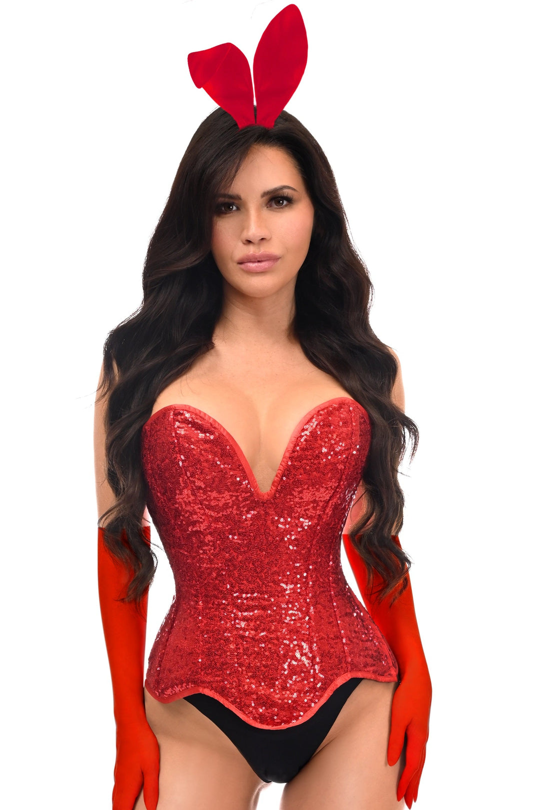 Top Drawer 4 PC Red Sequin Bunny Corset Costume - Love it Curvy