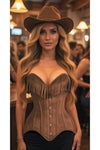 Top Drawer Tan Suede Steel Boned Overbust Corset w/Fringe - Love it Curvy