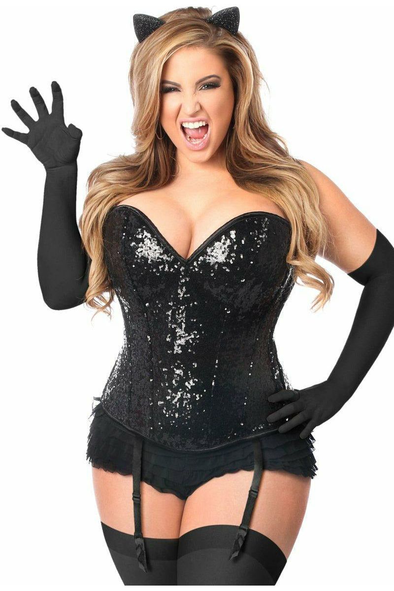 Top Drawer 4 PC Sequin Black Cat Corset Costume - Love it Curvy