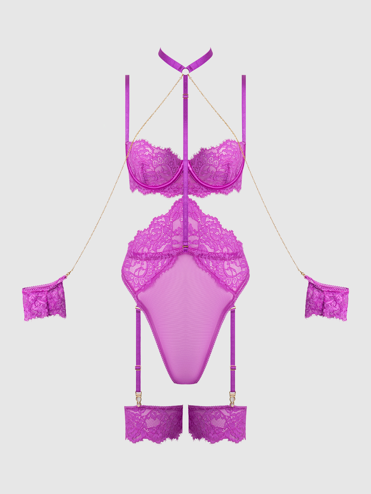 Reanna Lace & Chain Handcuff Teddy | Love It Curvy Secondary image