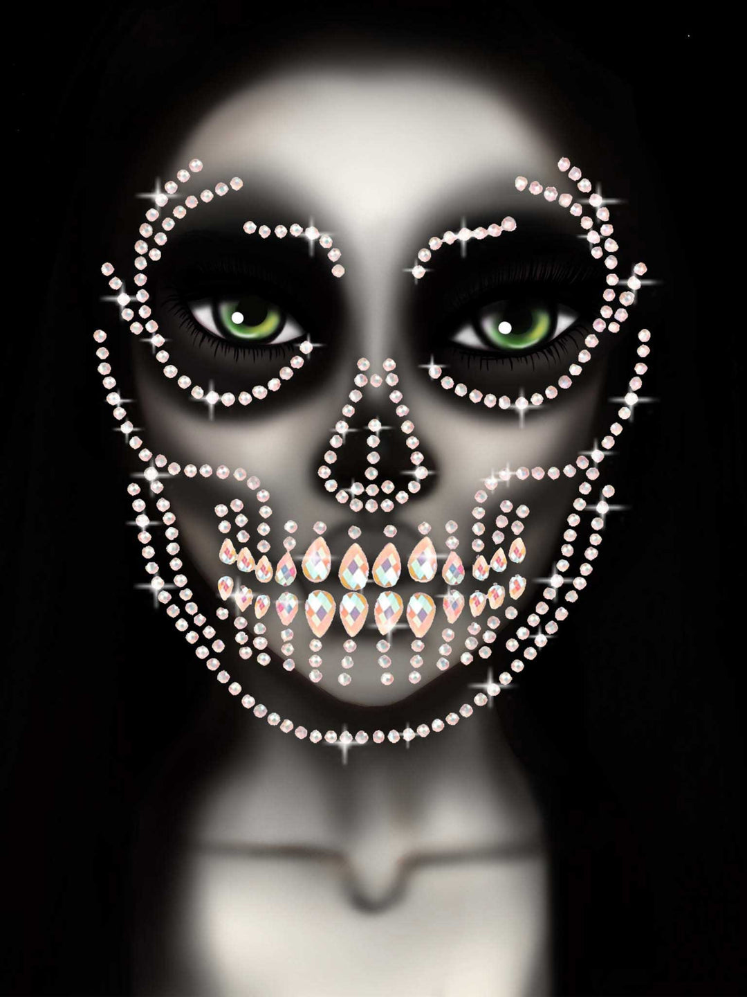 Glow in the Dark Skull Face Jewels Sticker - Love it Curvy