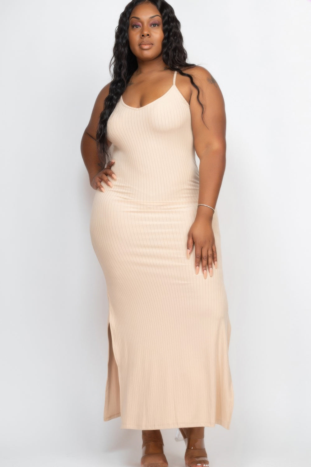 Plus Size Ribbed Side Slit Long Cami Maxi Dress - Love it Curvy