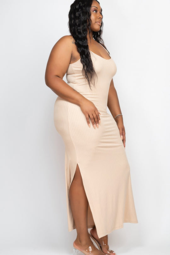 Plus Size Ribbed Side Slit Long Cami Maxi Dress - Love it Curvy