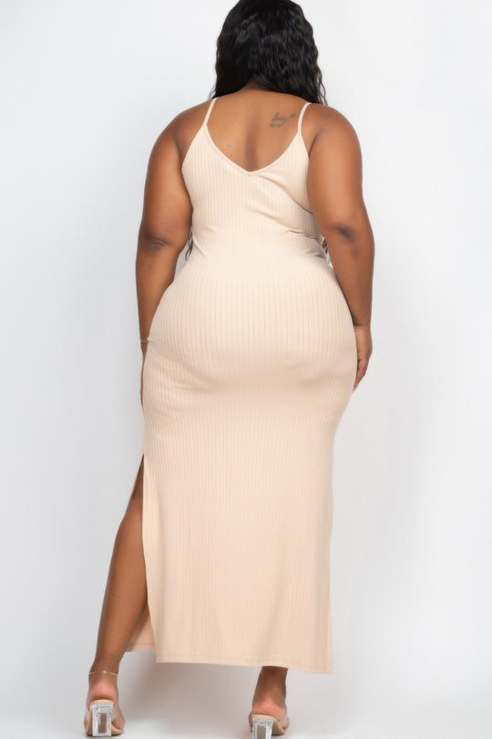 Plus Size Ribbed Side Slit Long Cami Maxi Dress - Love it Curvy