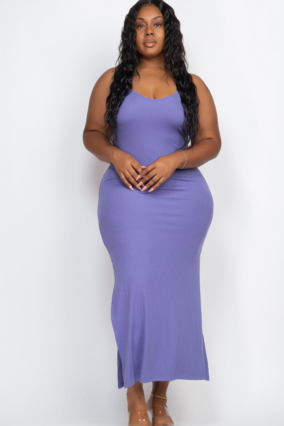 Plus Size Ribbed Side Slit Long Cami Maxi Dress - Love it Curvy