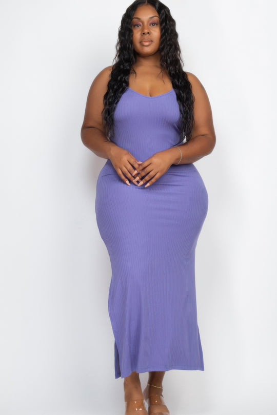 Plus Size Ribbed Side Slit Long Cami Maxi Dress - Love it Curvy