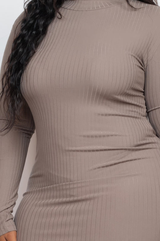 Plus Size Ribbed Long Sleeve Mock Neck Mini Bodycon Dress - Love it Curvy