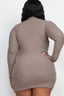 Plus Size Ribbed Mock Neck Long Sleeve Bodycon Mini Dress