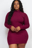 Plus Size Ribbed Mock Neck Long Sleeve Bodycon Mini Dress