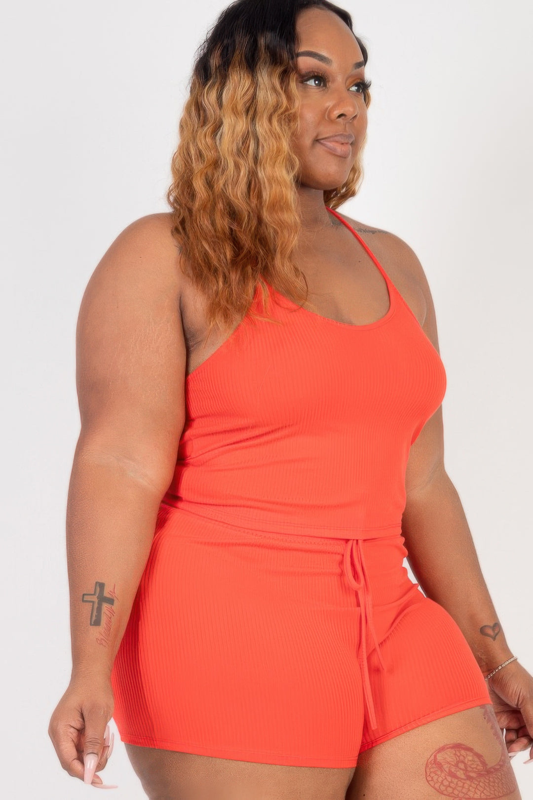 Plus Size Ribbed Crop Cami Top & Shorts Set - Love it Curvy