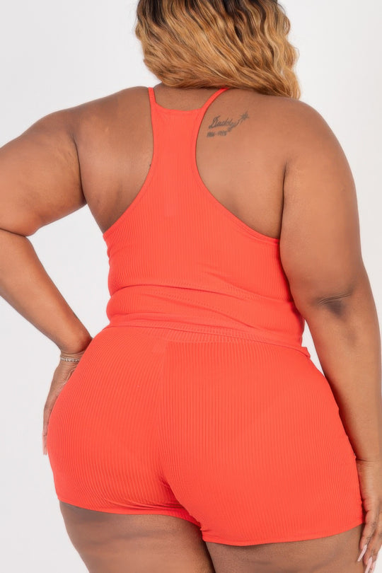Plus Size Ribbed Crop Cami Top & Shorts Set - Love it Curvy