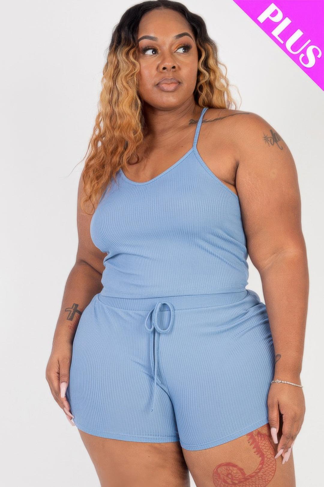 Plus Size Ribbed Crop Cami Top & Shorts Set - Love it Curvy