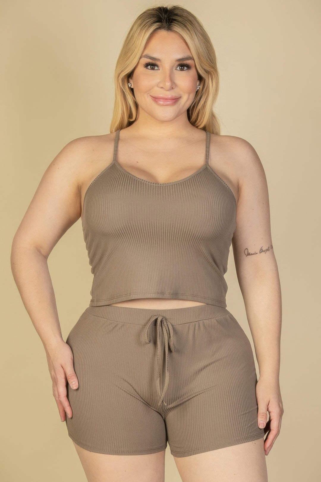 Plus Size Ribbed Crop Cami Top & Shorts Set - Love it Curvy