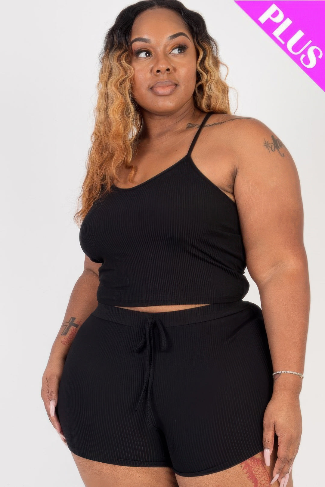 Plus Size Ribbed Crop Cami Top & Shorts Set - Love it Curvy