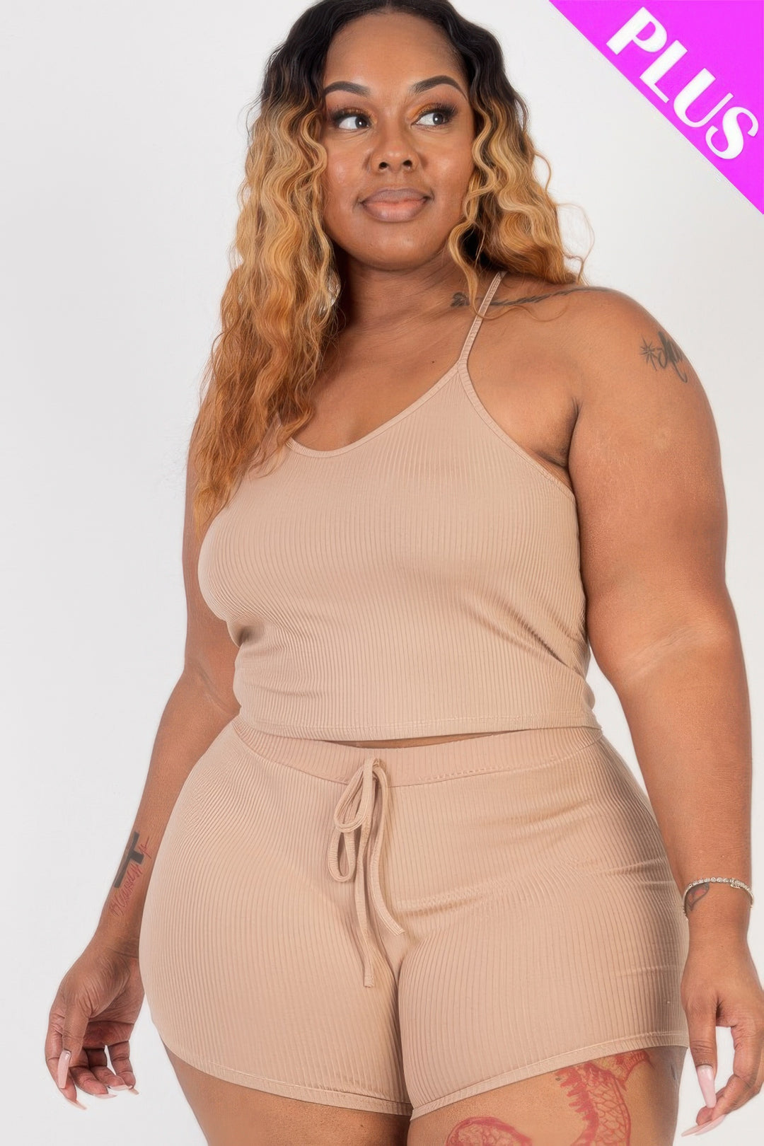 Plus Size Ribbed Crop Cami Top & Shorts Set - Love it Curvy