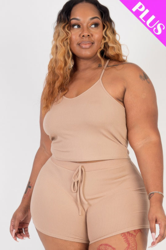 Plus Size Ribbed Crop Cami Top & Shorts Set - Love it Curvy