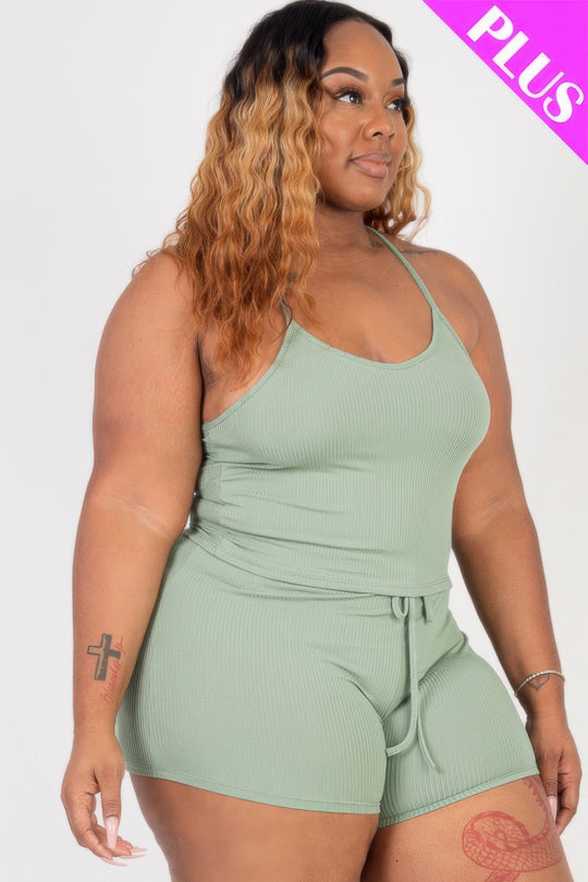 Plus Size Ribbed Crop Cami Top & Shorts Set - Love it Curvy