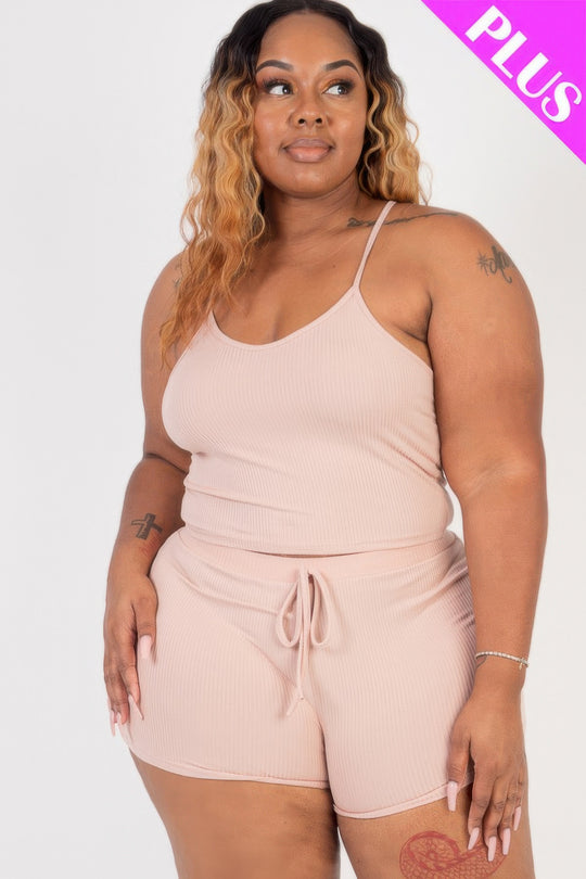 Plus Size Ribbed Crop Cami Top & Shorts Set - Love it Curvy
