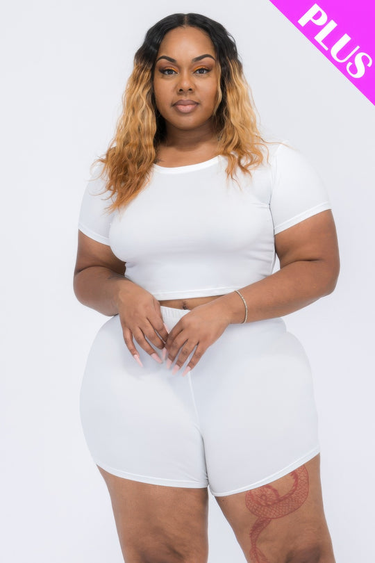 Plus Size Short Sleeve Crop Top & Shorts Set - Love it Curvy
